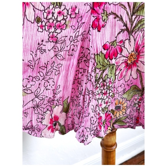 NWT Vintage Y2K Bila Smocked Pink Boho Floral Midi Skirt Whimsi Fairy Sz XL - Picture 4 of 6